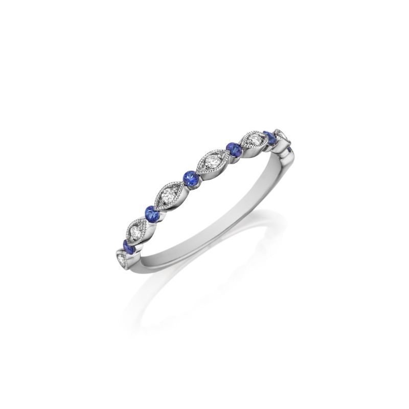 HENRI DAUSSI Milgrain Diamond & Sapphire Wedding Band