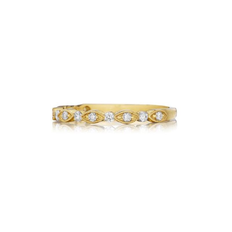 HENRI DAUSSI Scalloped Milgrain Diamond Wedding Band