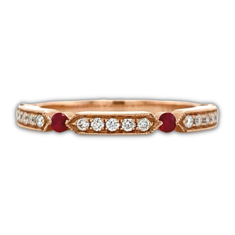 HENRI DAUSSI Milgrain Ruby & Diamond Wedding Band