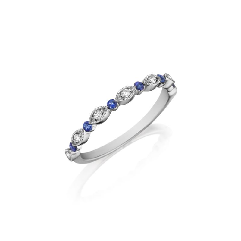 HENRI DAUSSI Milgrain Sapphire & Diamond Wedding Band