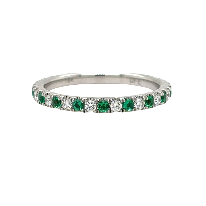 Alternating Diamond & Emerald Wedding Band