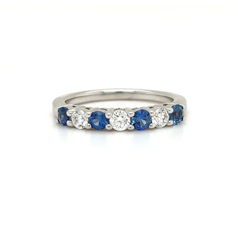 Alternating Diamond & Sapphire Wedding Band