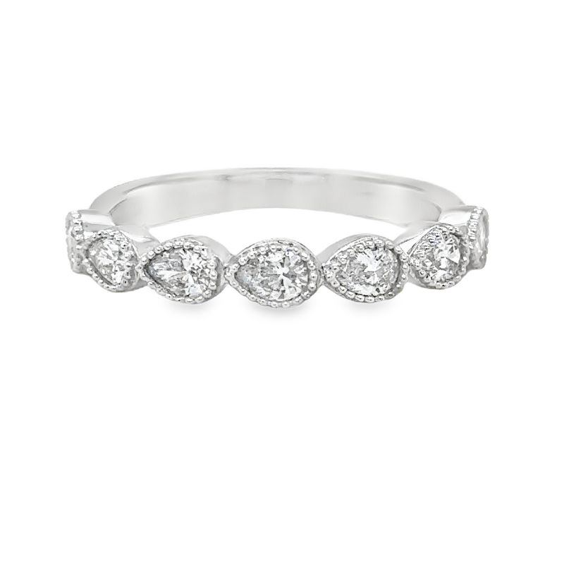 Milgrain Pear Diamond Wedding Band