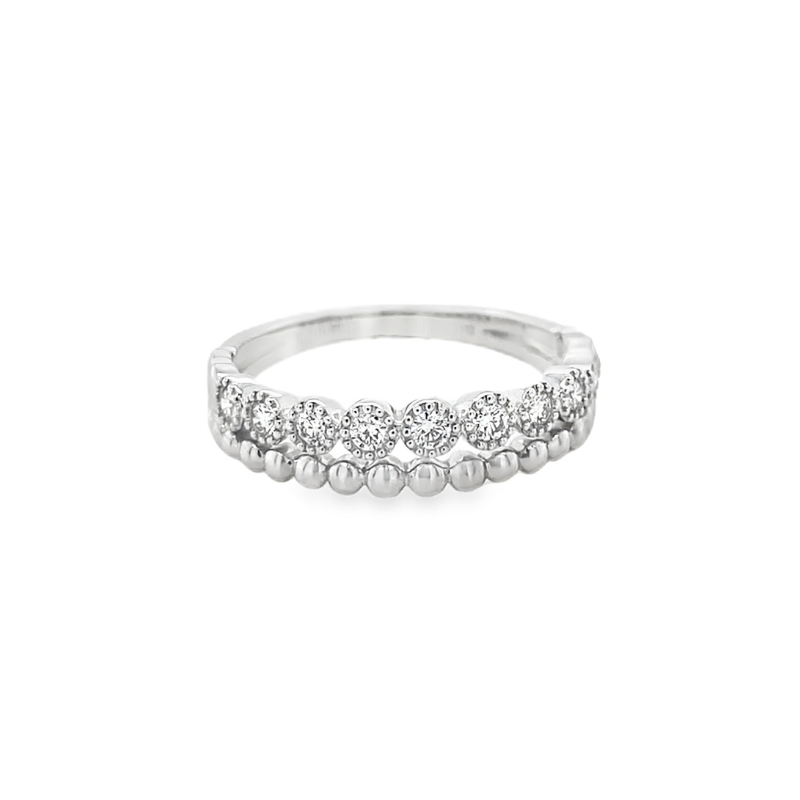14KW Diamond .20ctw Round Milgrain and Beaded Double Row Band Size 6