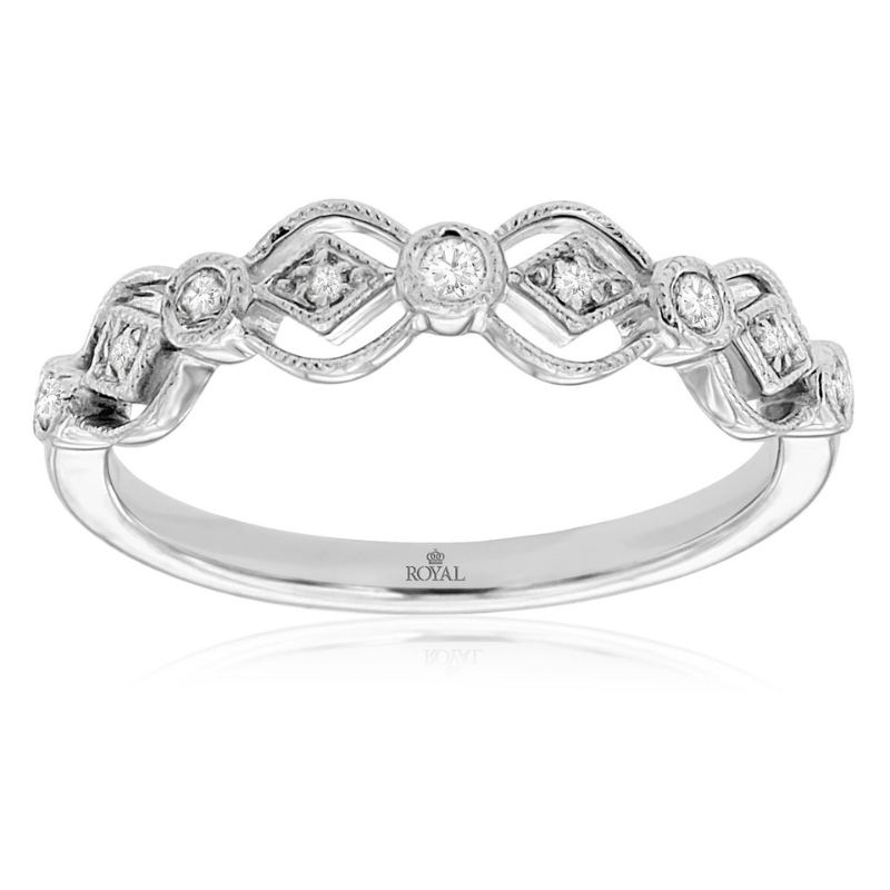 14KW Milgrain Diamond .13ctw G-H SI1 Wedding Band Size 7