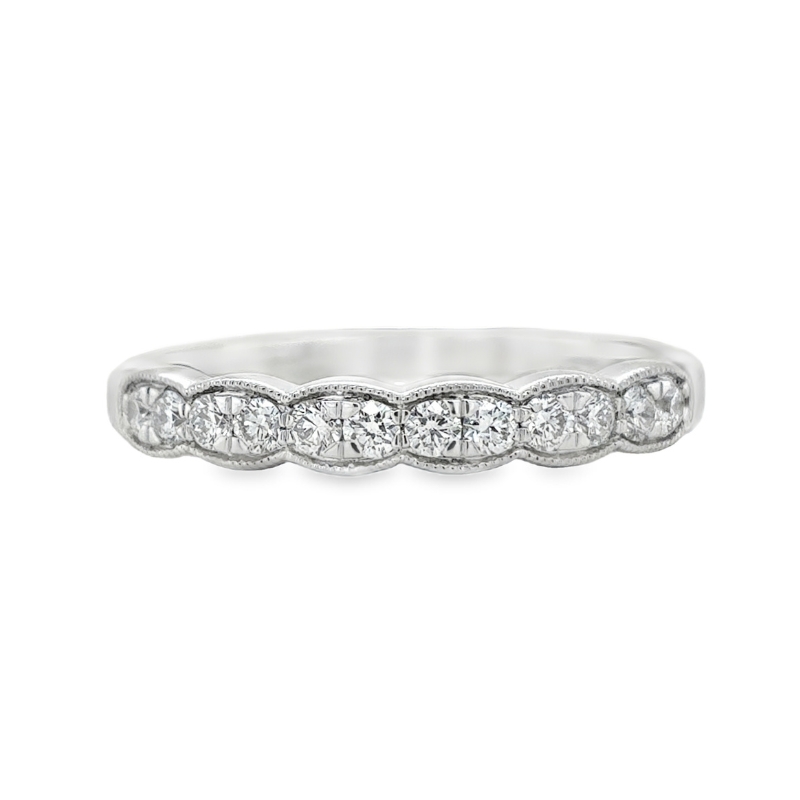 Scalloped & Milgrain Diamond Wedding Band