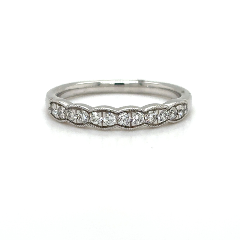Scalloped & Milgrain Diamond Wedding Band