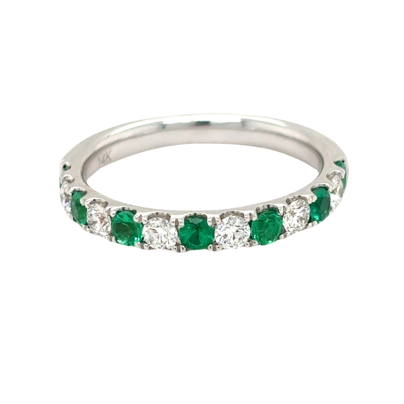 Alternating Diamond & Emerald Wedding Band