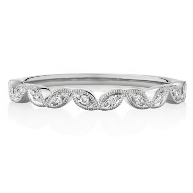 Henri Daussi Leaf Halfway Diamond Wedding Band