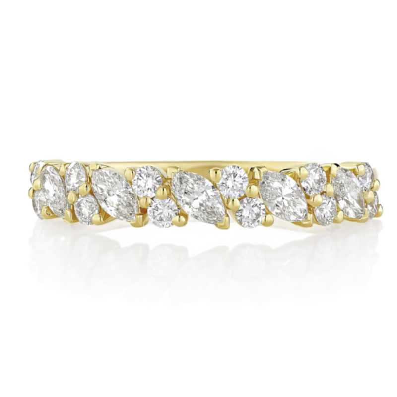 Henri Daussi Alternating Slanted Marquise and Round Diamond Wedding Band