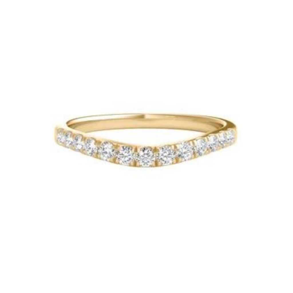 14K Yellow Gold Curved Diamond Wedding Band