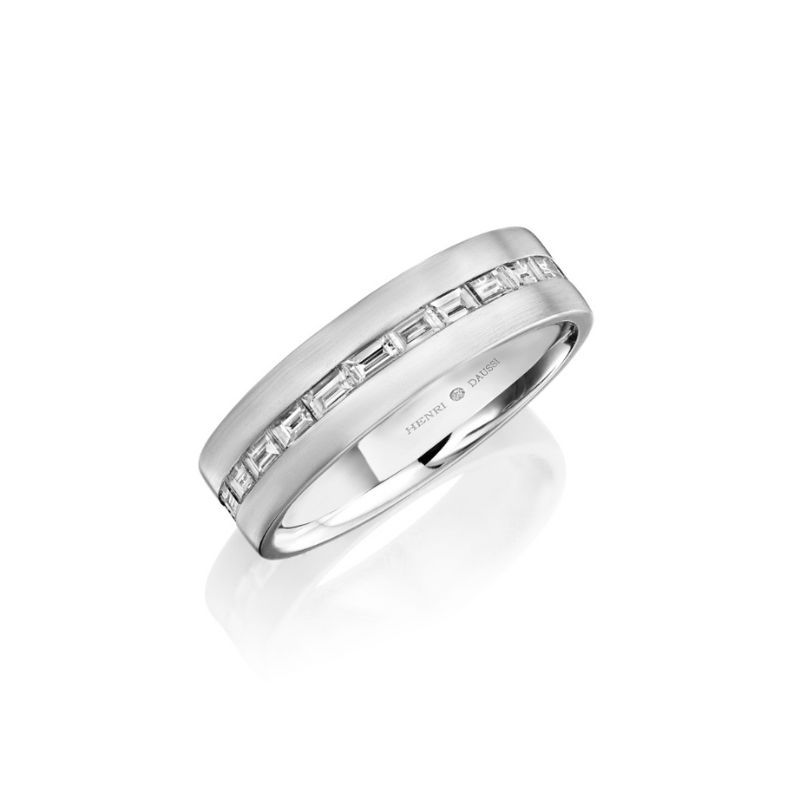 HENRI DAUSSI Baguette Diamond Mens Wedding Band