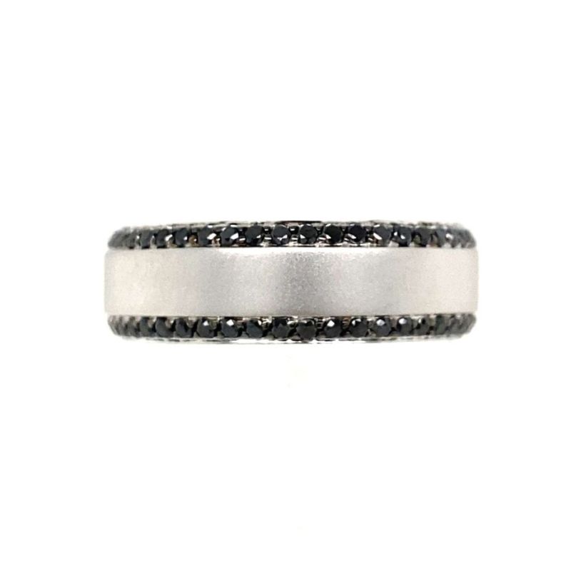 HENRI DAUSSI Mens Black Diamond Wedding Band