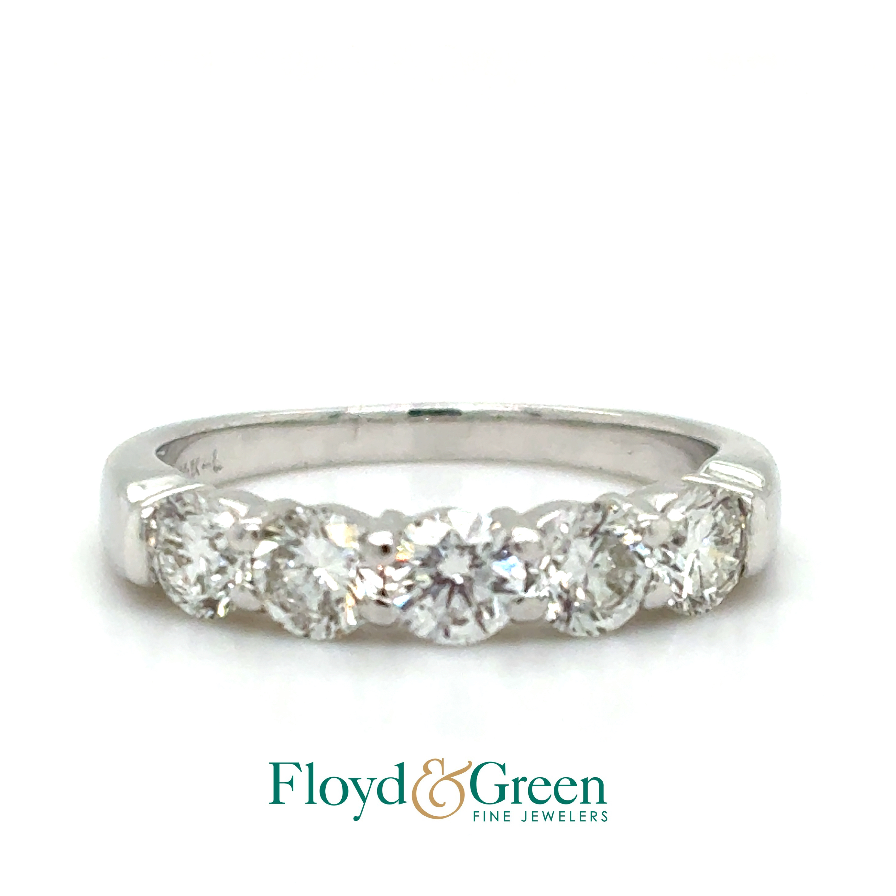 Shared Prong 14KW 
5 Round 1.19 ct H SI1-SI2
Size: 7