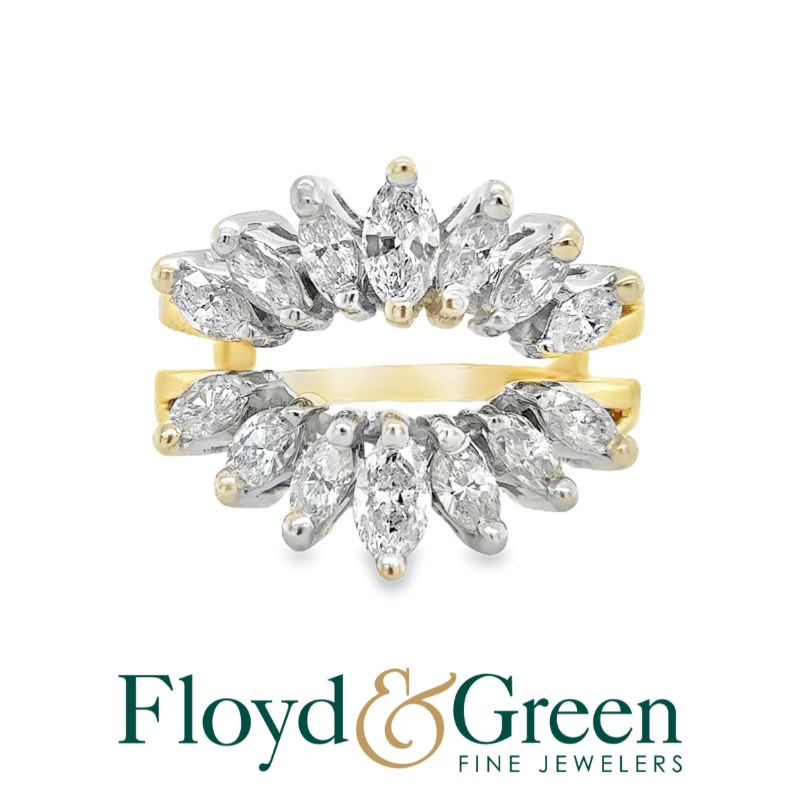 14K Two-Tone Diamond Jacket, 14 Marquise, 0.78ct, J SI1-SI2, Size 4.75