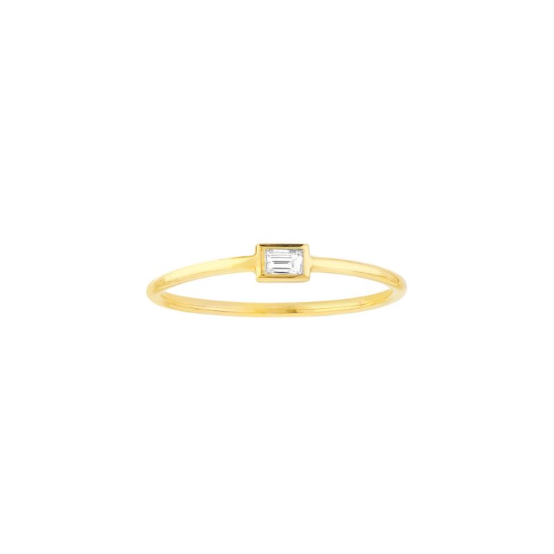 Delicate Bezel Set Emerald Cut Diamond Ring