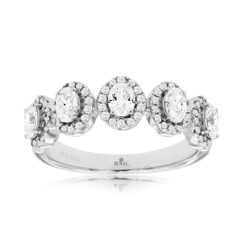 5 Stone Oval Diamond Halo Ring