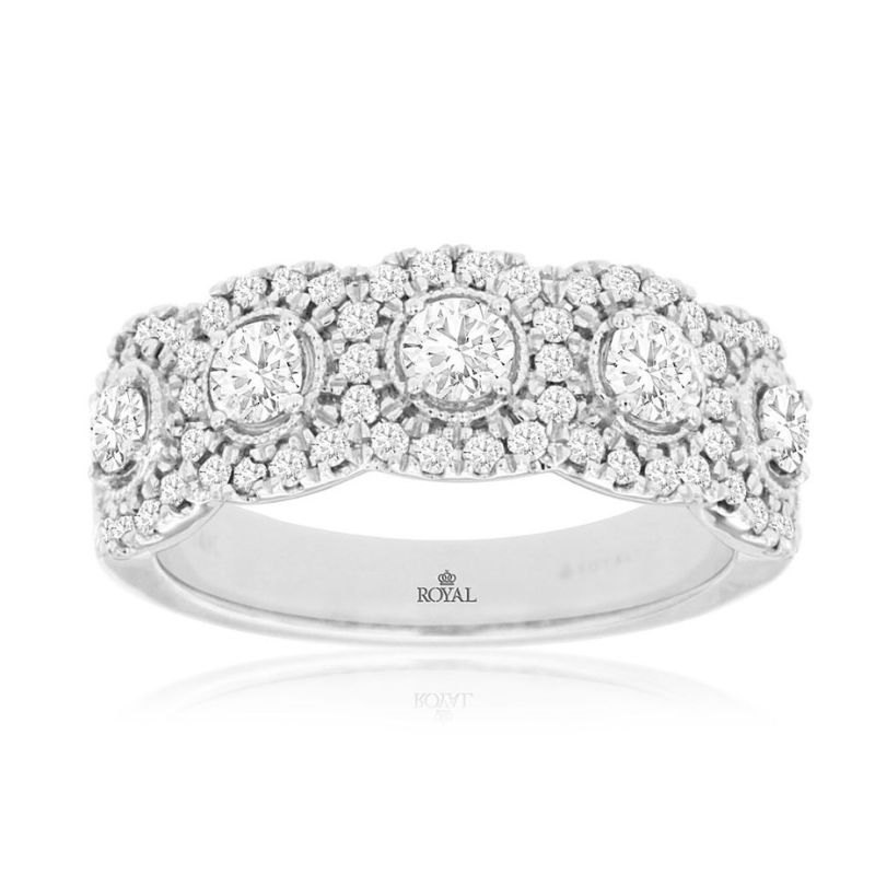 5 Stone Round Diamond Halo Ring