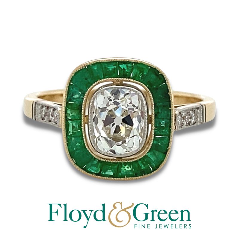 Diamond & Emerald Halo Ring