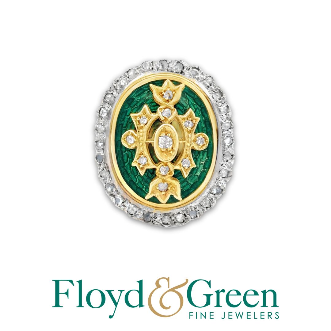 Green Enamel & Diamond Ring