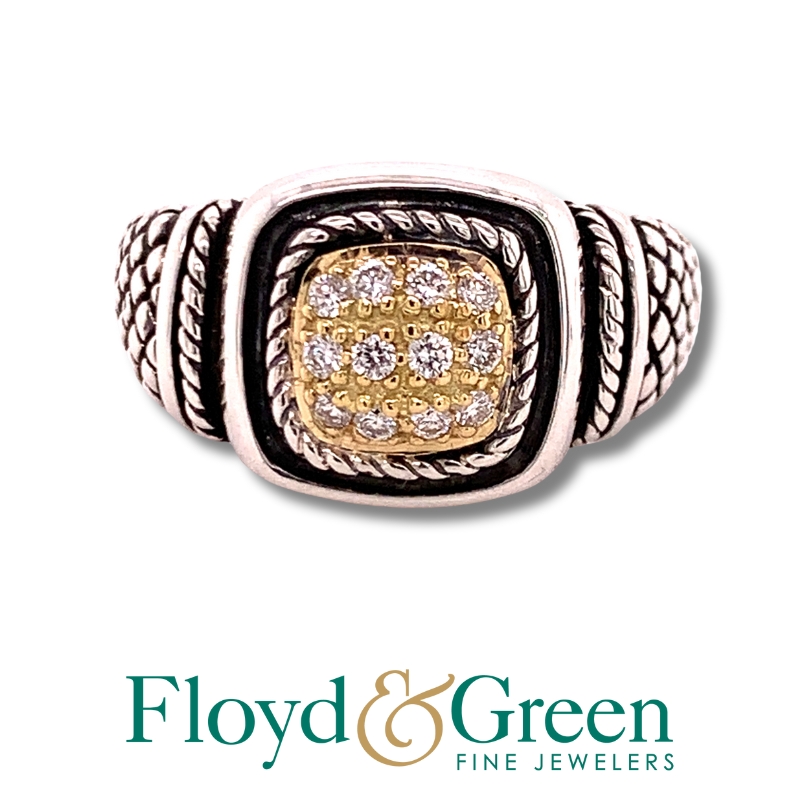 Two Tone Diamond Cluster Ring