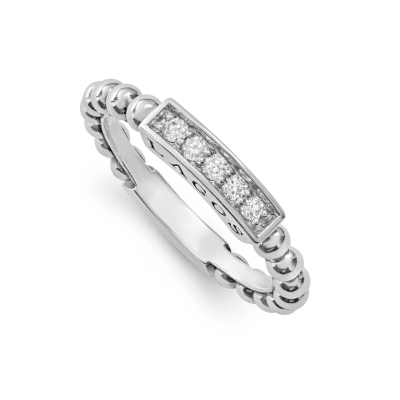 SS CAVIAR SPARK DIAMOND BAR BEADED STACK RING SIZE 7