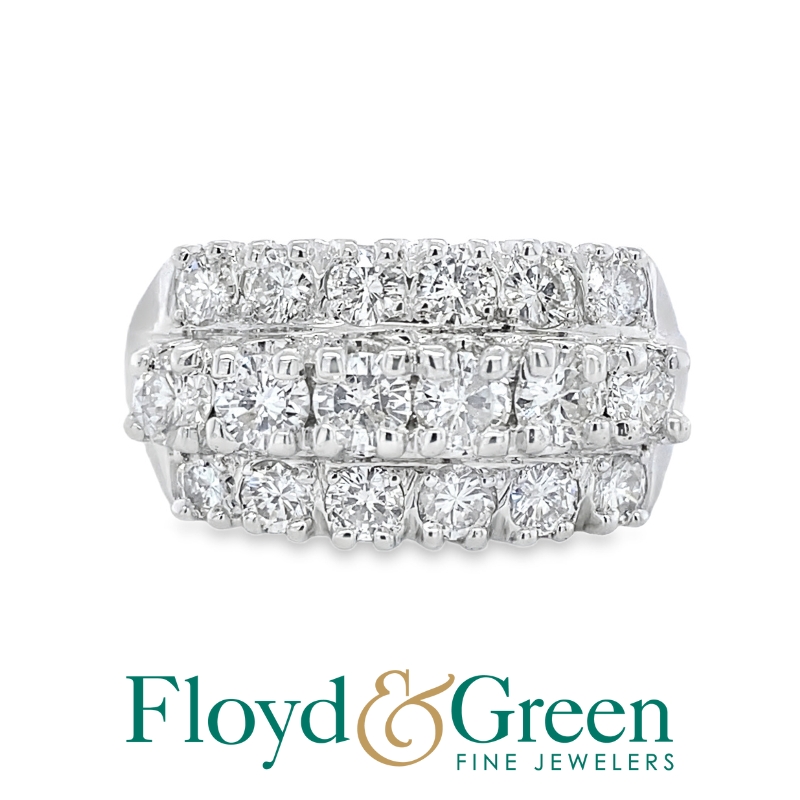 14KW Diamond Fashion Ring, 18 Round Brilliant, 1.40ct, H-I SI2- I-1, Size 5