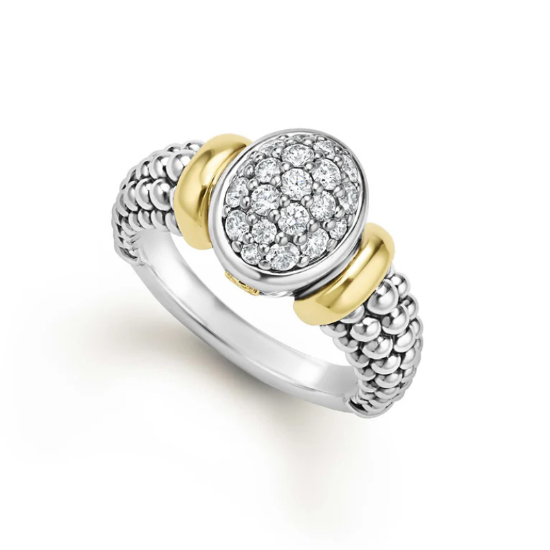 SS/18KY Sig Caviar Dia .57ctw G-H SI 11mm Oval Ring Size 7