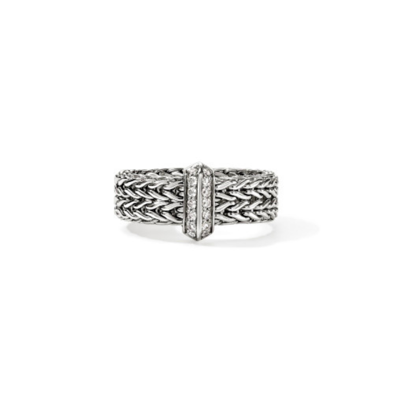 SS Icon Link Diamond Pavé .16ctw 6MM Band Ring Size 7