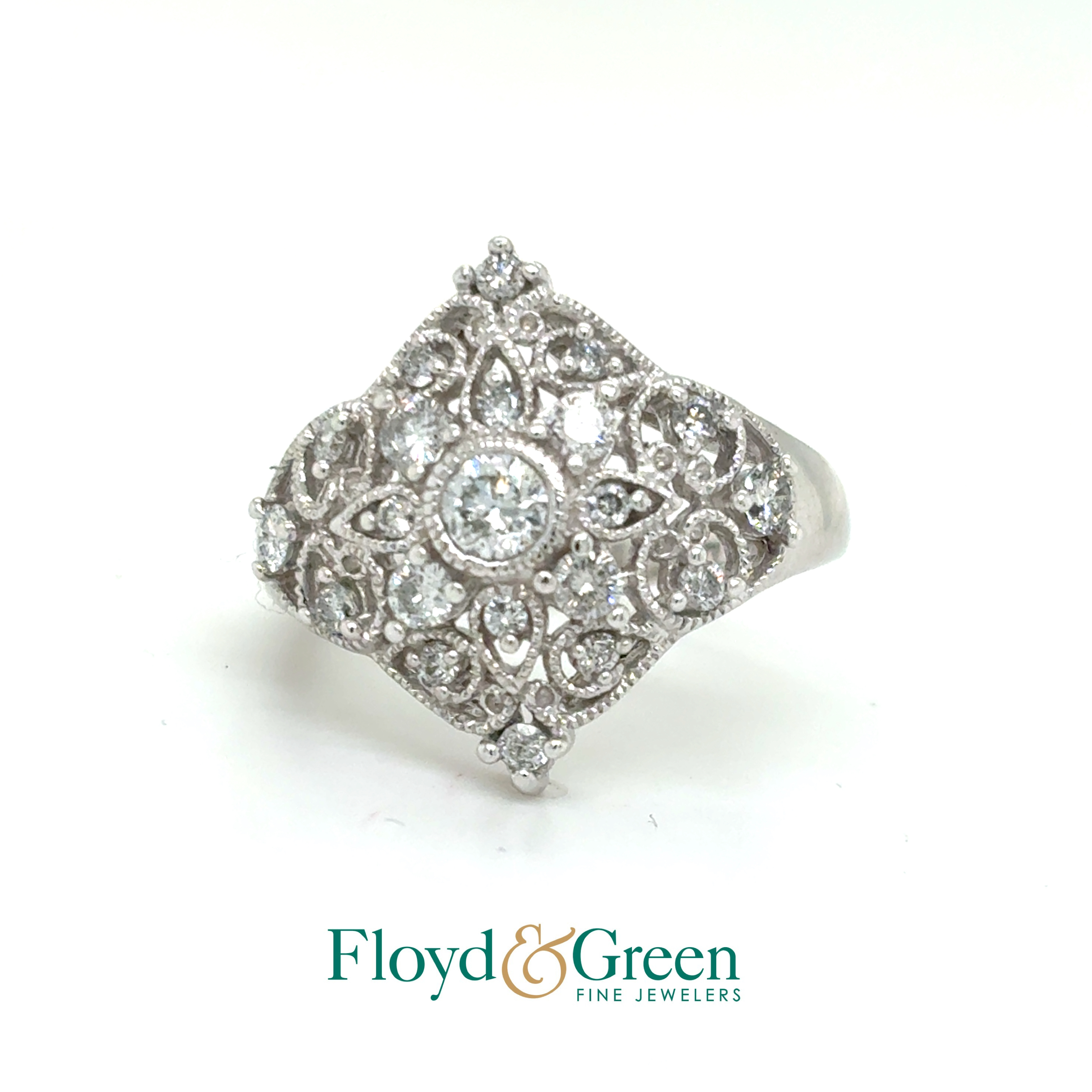 14KW Diamond Cocktail Ring, 21 Round, 0.65ct, H I1, Size 6.75