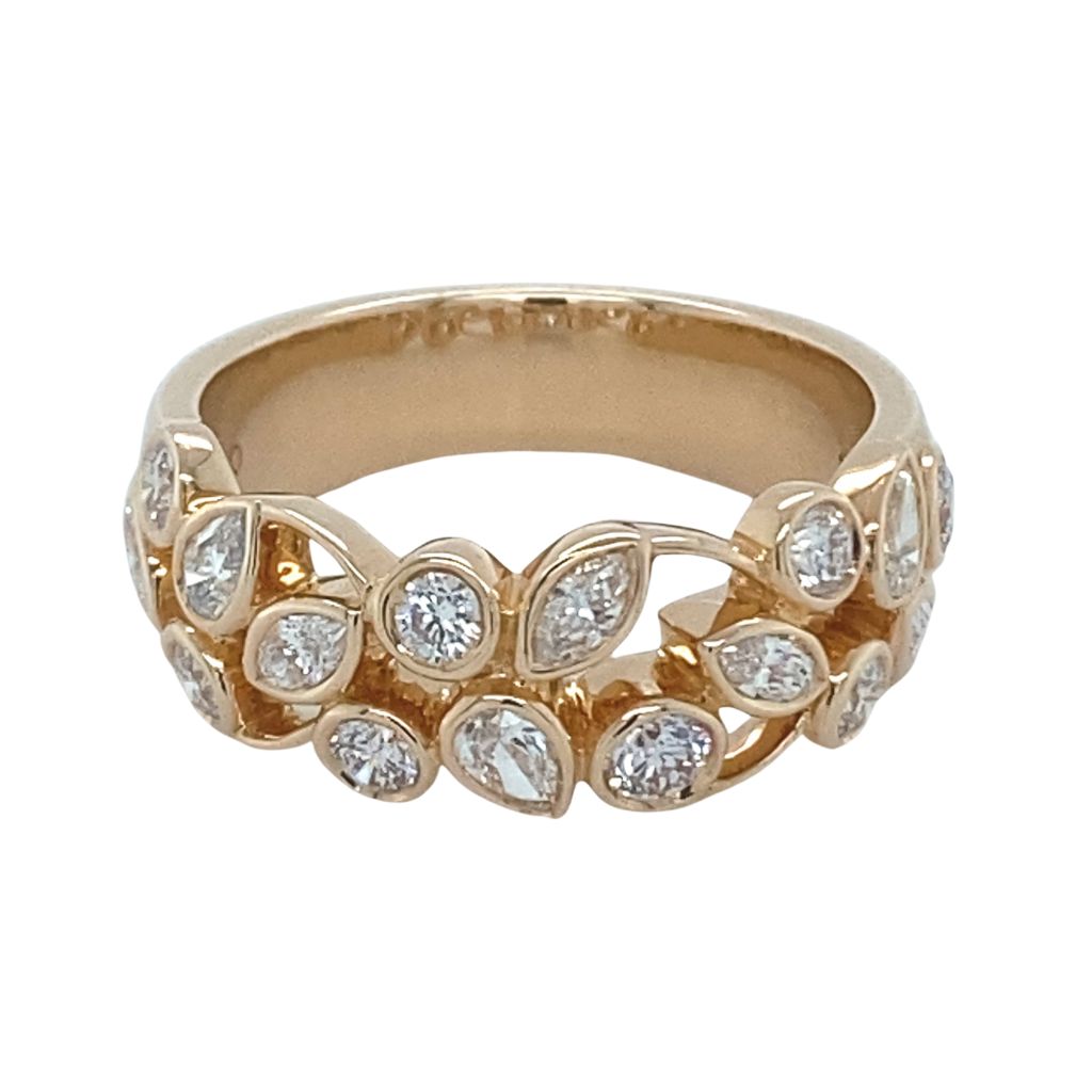14KY Bezel Set Diamond Vine Band .91ctw I-J/SI2 Size 6.5