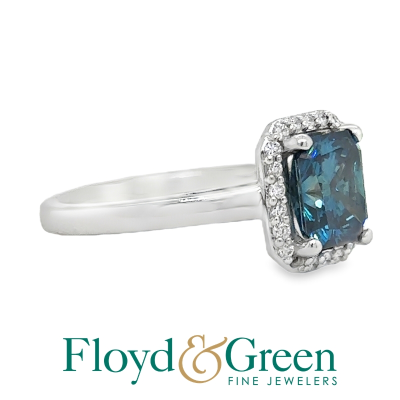 Blue Diamond Halo Ring