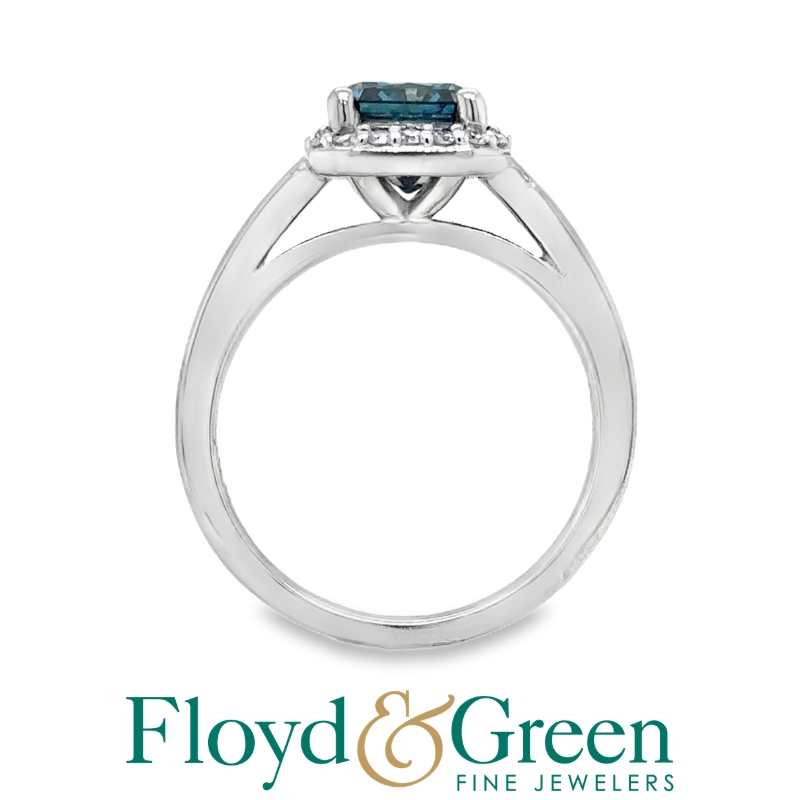 Blue Diamond Halo Ring
