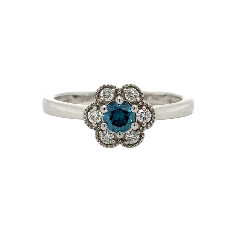 10KW Color Enhanced Blue Dia .30ct I1 w/Dia .14ctw Ring  Size 7