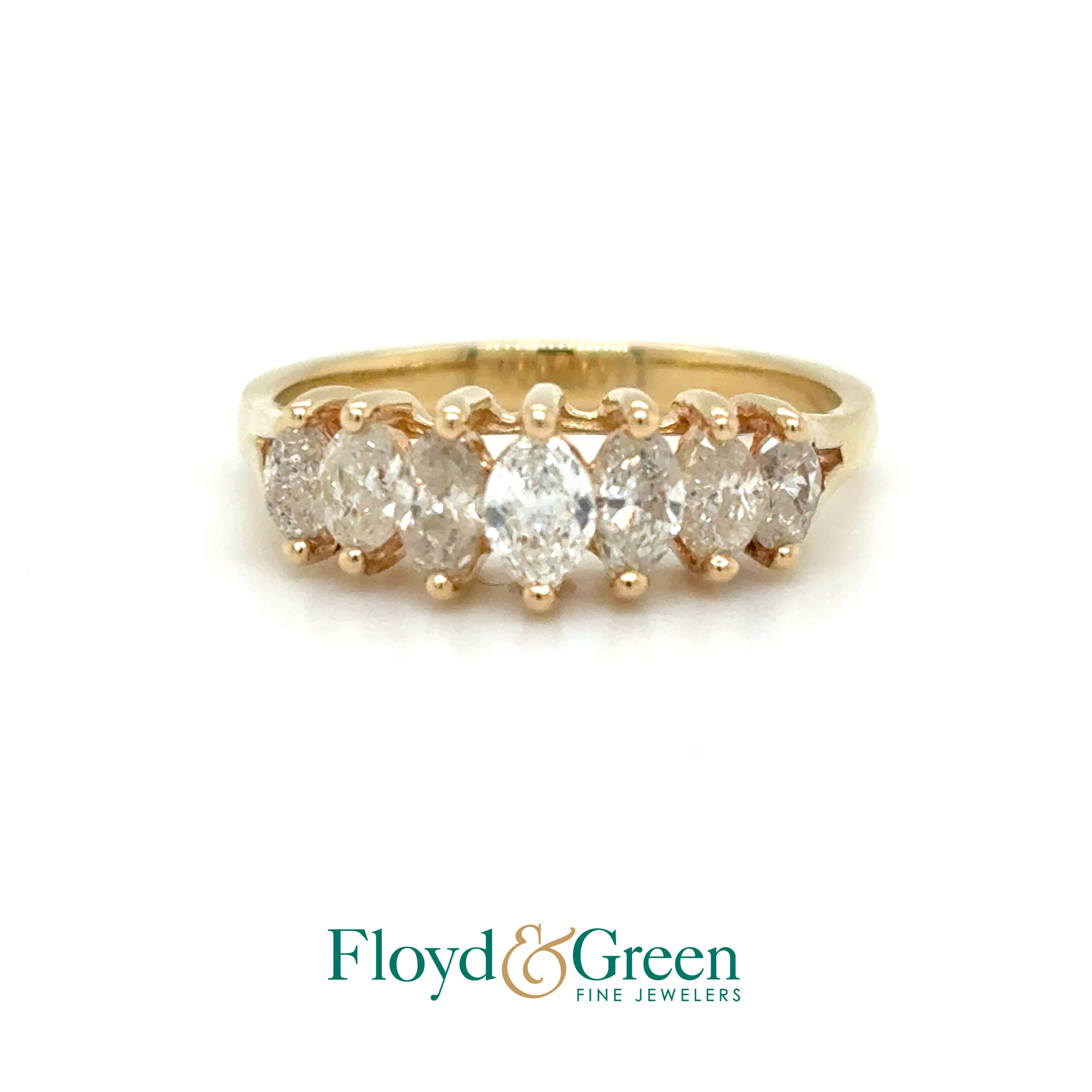 14KY Diamond Ring, 3 Marq, 0.32ct, J I1, 4 Marq, 0.30ct, J I1, Size 7