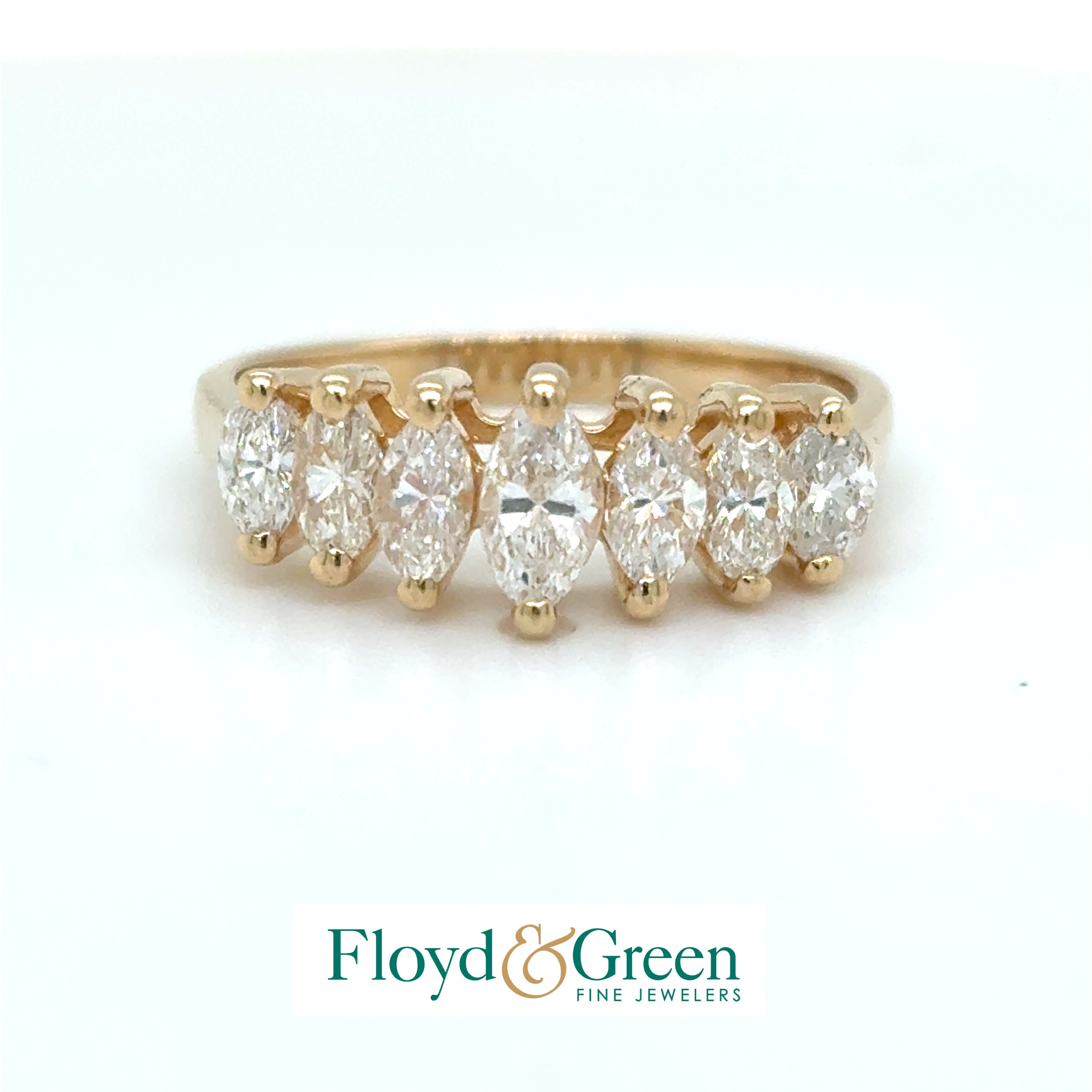 14KY Diamond Ring, 1 Marq, 0.15ct, 6 Marq, 0.51ct, I VS1, Size 6.25