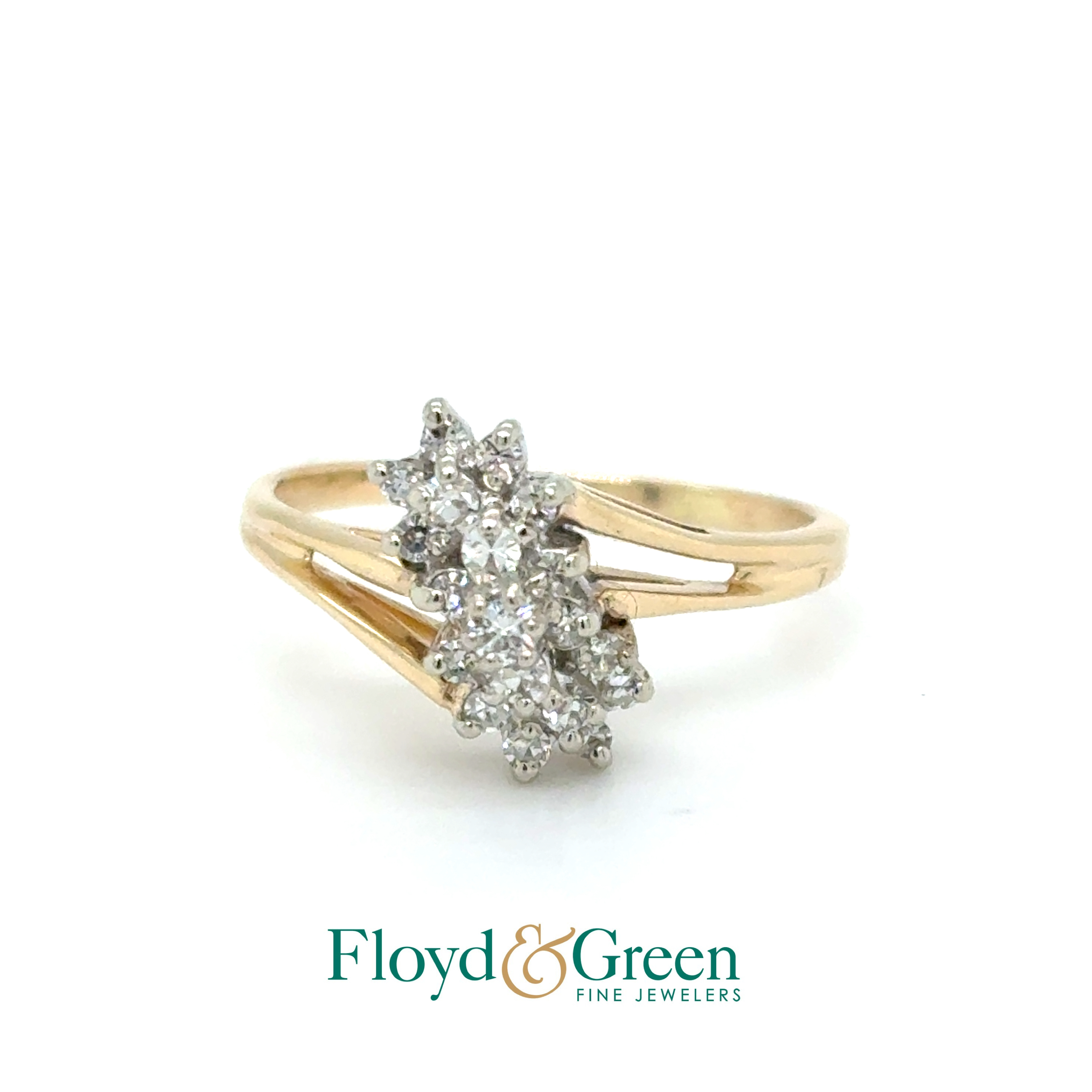 14KY Diamond Ring, 1 Rd, 0.03ct, H VS1, 17 Single-cut, 0.25ct, H VS1, Size 6.25