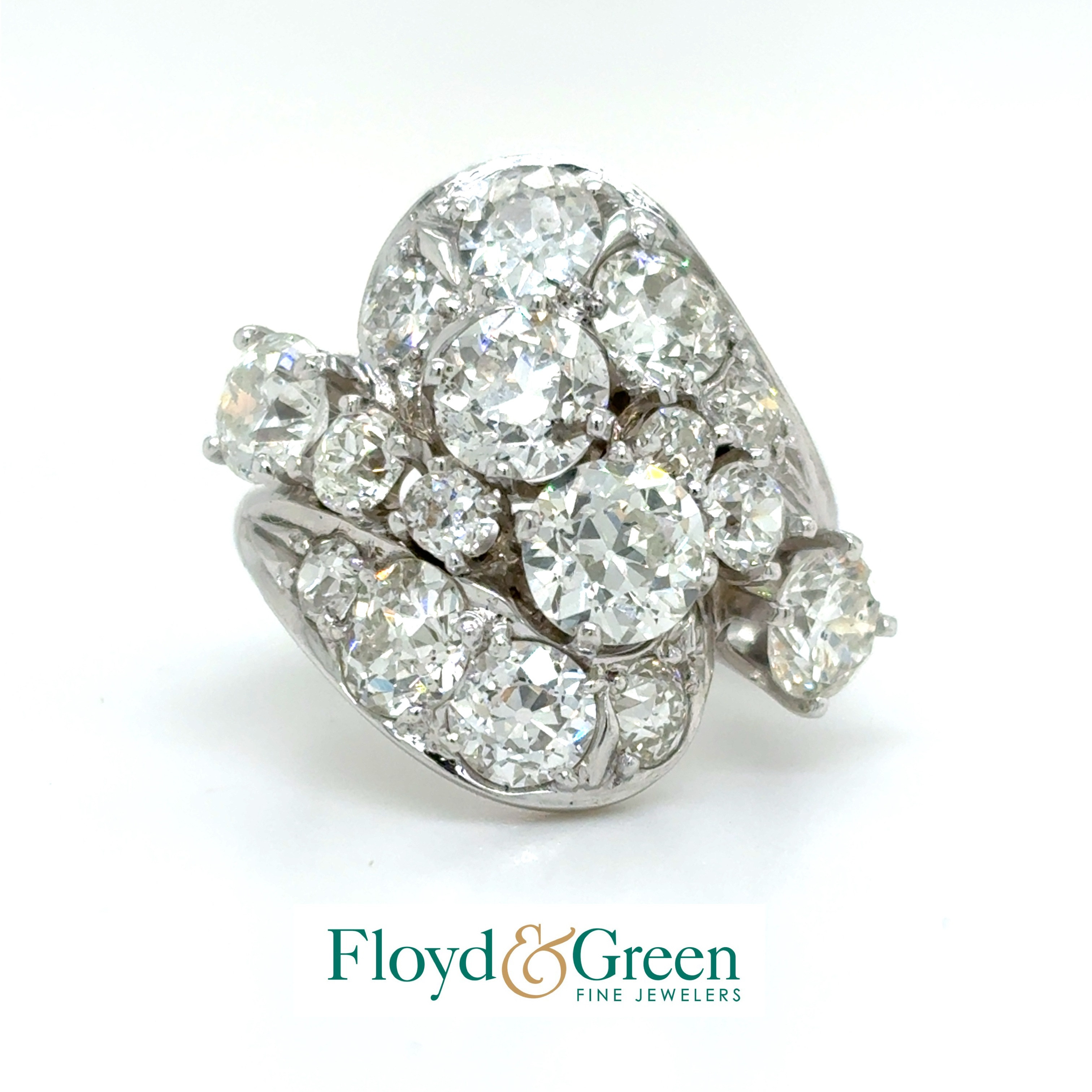 18KW Vintage Diamond Ring, 1 Round, 0.47ct, 15 Old Euro, 5.72ct, I-J SI!-SI2, Size 5.5