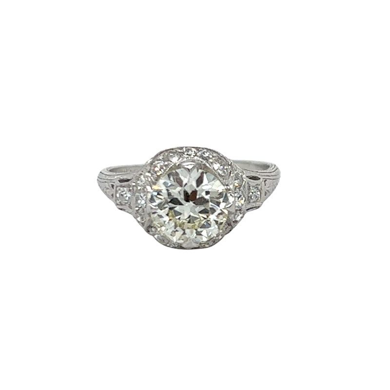 PLAT Old European Dia 1.52ct w/ Halo .28ctw Art Deco Ring Circa 1920s Size 6.25