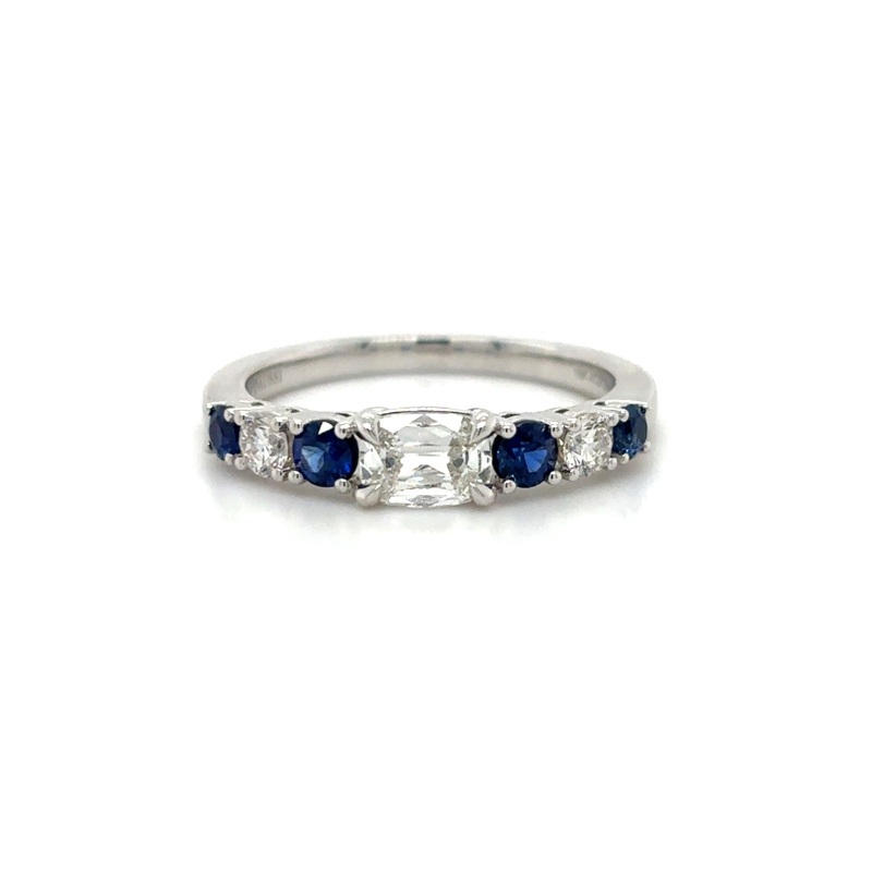 18KW Alternating Dia .61ctw G/VVS2 and Sapphire .39ctw Band Size 6.5