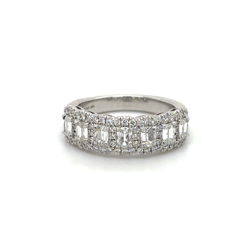 18KW 7 Stone Cushion Dia .64ctw G/VS2 w/ Dia Halo .38 I/SI1 Ring Size 6.5