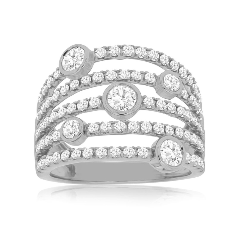 14KW 5 Row Diamond 1.50ctw G-H SI1 Ring Size 7