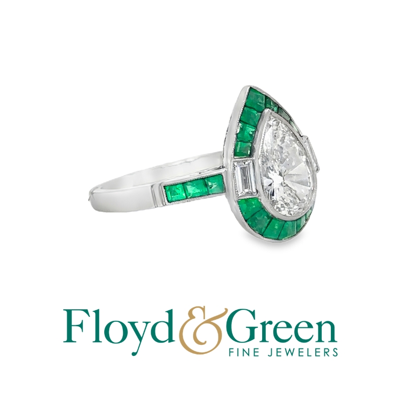 Diamond & Emerald Halo Ring