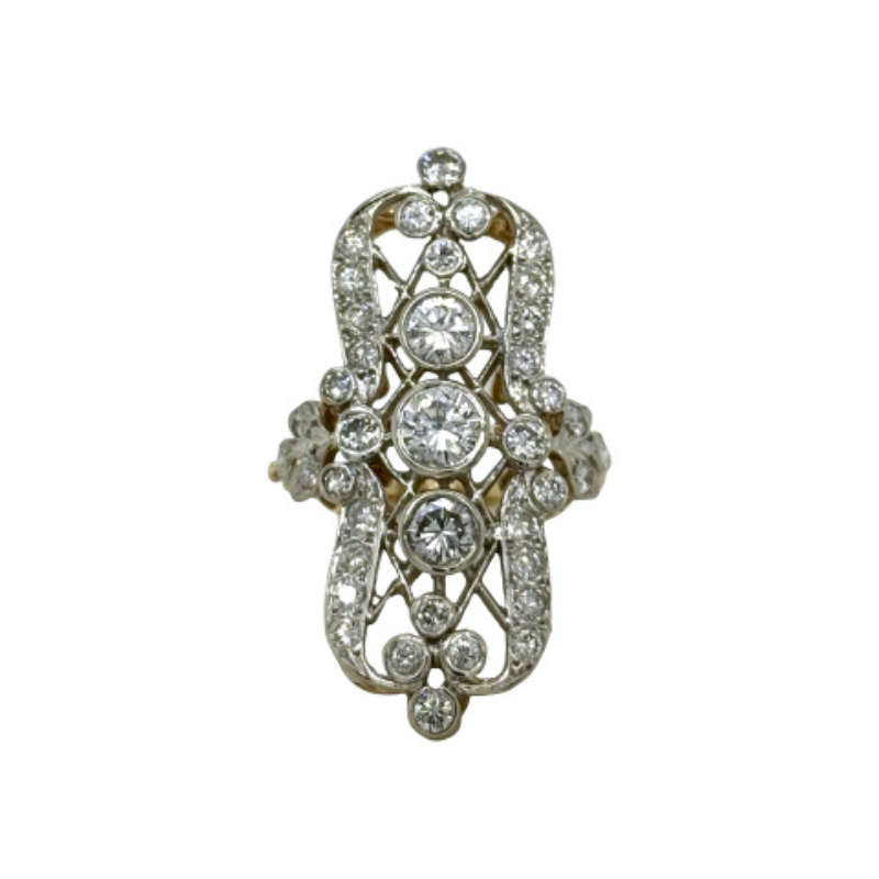 14KY Antique Diamond 1 - .35ct + 1.15ctw H-I SI1-SI2 Ring Size 6