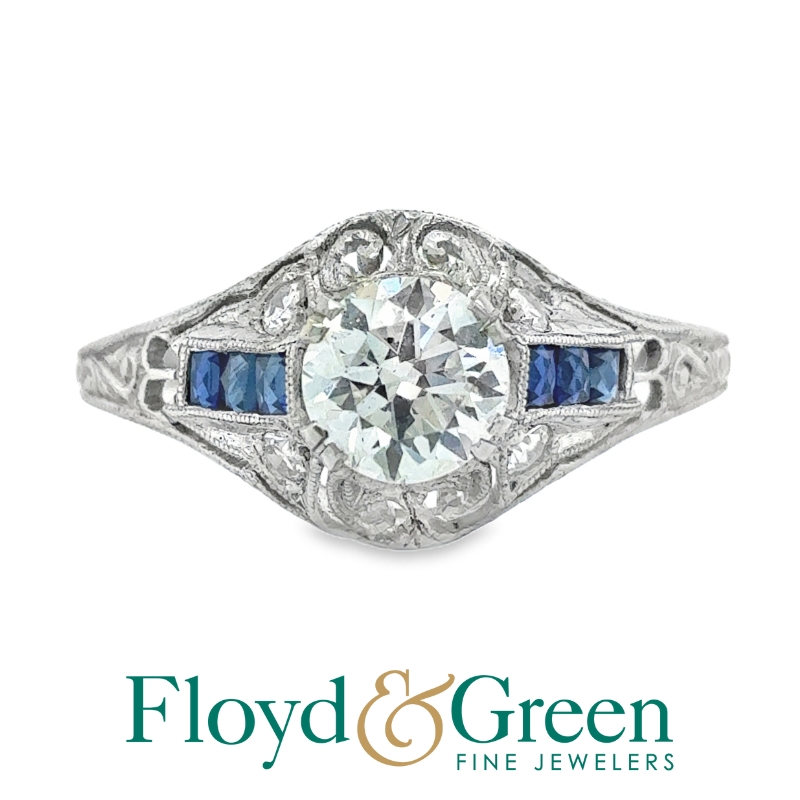 PL .59ct F VS1, Euro Dia Art Deco Ring .16ctw Size 6.5 Circa 1920s