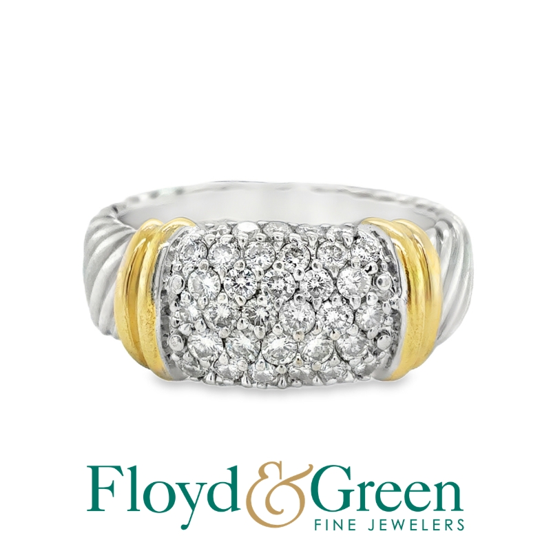 David Yurman Sterling Silver & 18KY Diamond Ring, 0.64ct,G- H SI, Size 6