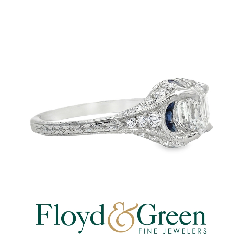 Platinum Blue Sapphire & Diamond Ring
