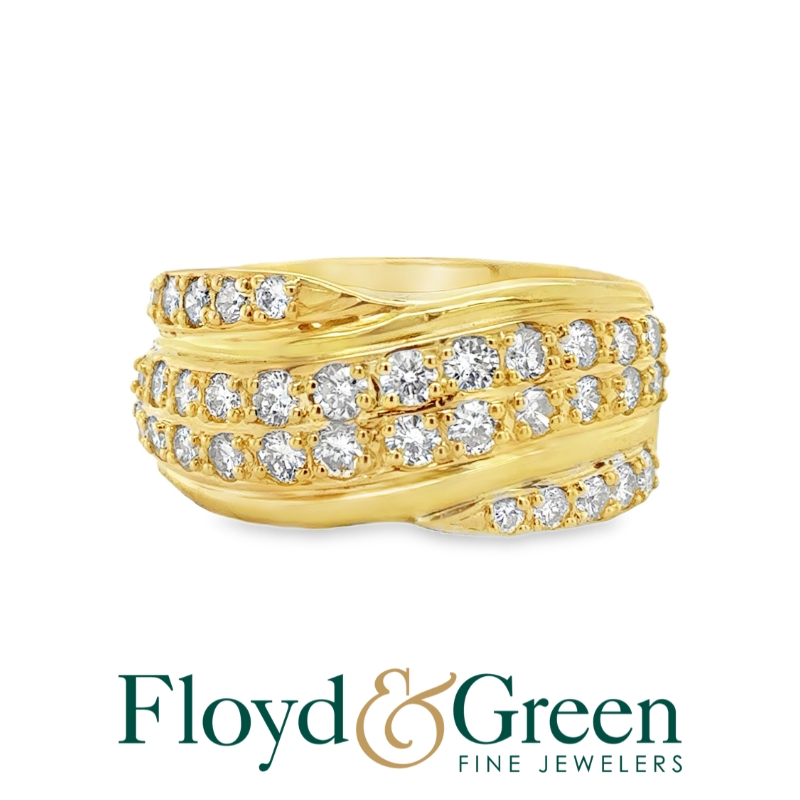 18KY Diamond Bypass Ring, 34 Round Brilliant-cut, 0.98ct, H VS2, Size 6.5