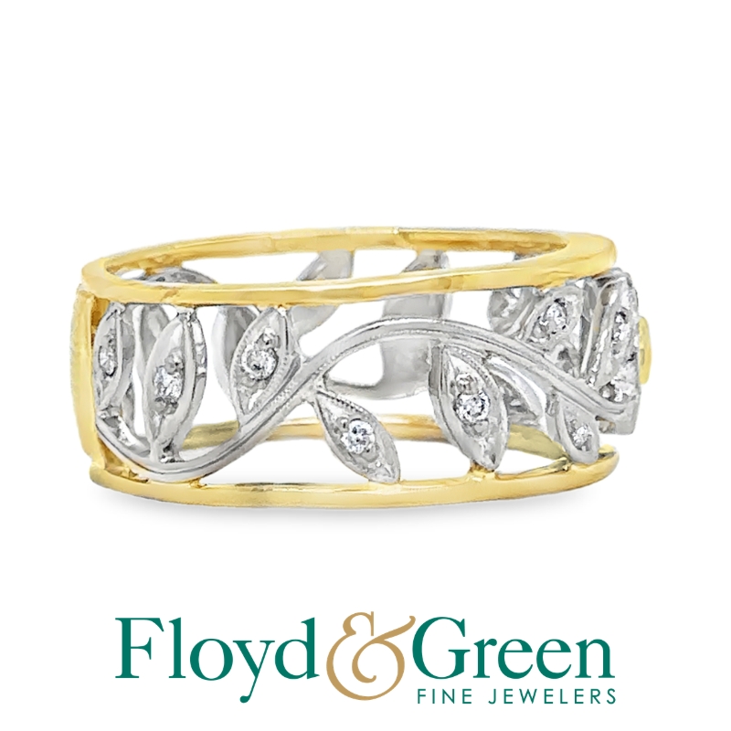 Simon G Two-Tone Floral Diamond Band