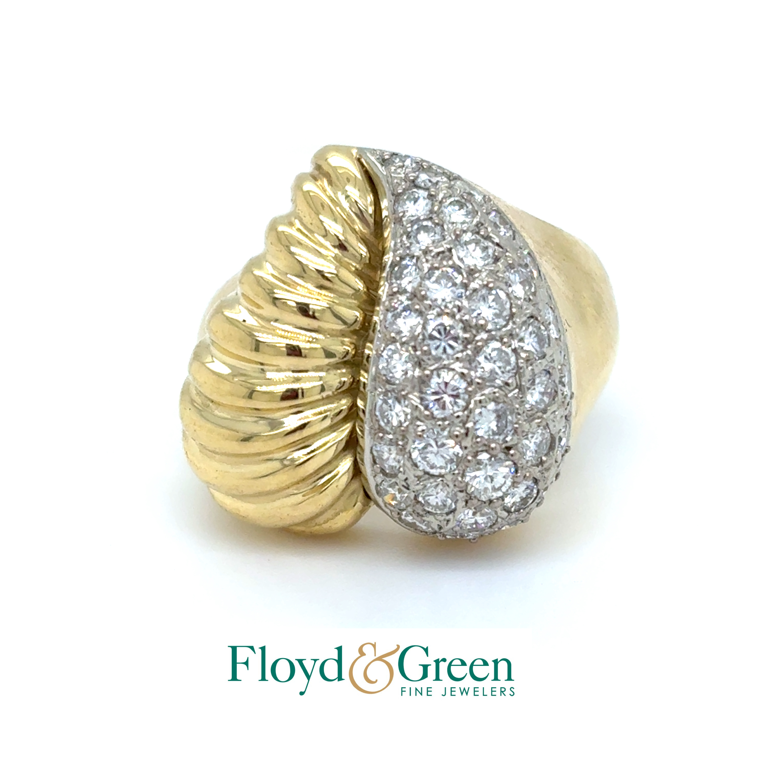18K Two-Tone Diamond Cluster Ring, 32 Round, 0.71ct, G-H VS1-VS2, Size 5